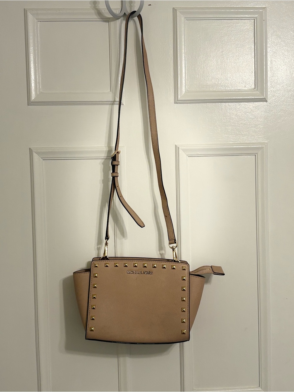 Michael Kors Beige/Tan Gold-Stud Crossbody Bag